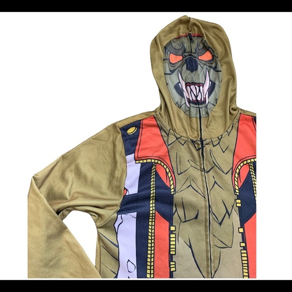 FORTNITE Dire Wolf Costume Zip Front Hoodie Olive Green Boys Large Age 10-12Y - Picture 3 of 11